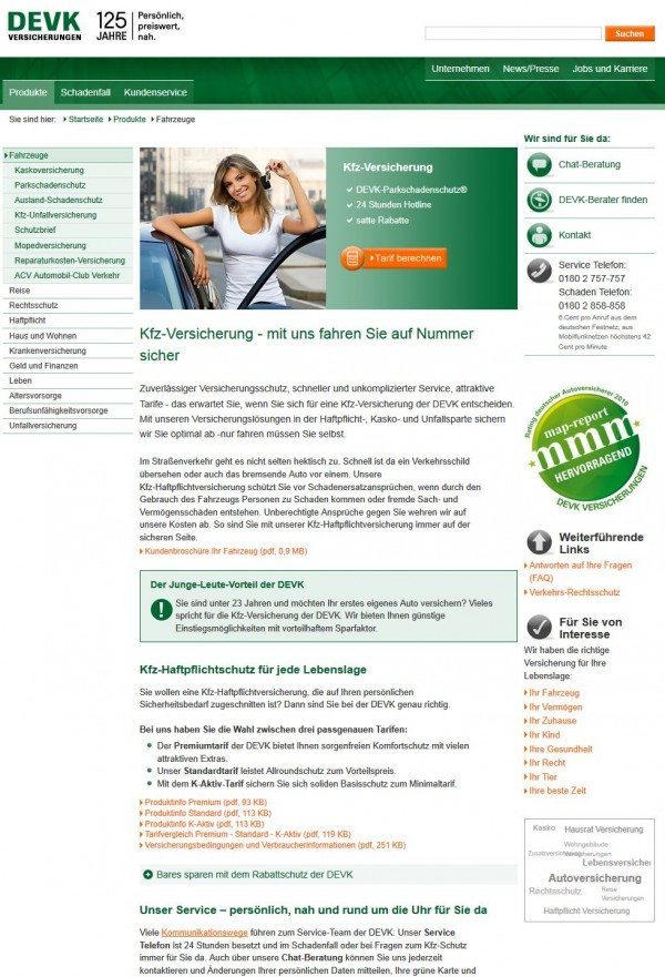 KFZ Versicherung DEVK (Website 03.08.2011)