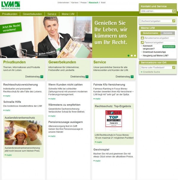 Landwirtschaftlicher Versicherungsverein LVM (Website-Screenshot lvm.de 24.05.2012)