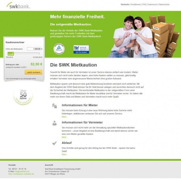 SWK Mietkaution / Mietbürgschaft (Website Screenshot http://mietkaution.swkbank.de/ am 28.02.2013)