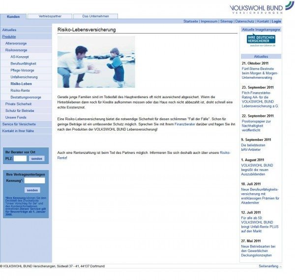 Volkswohl Bund Risiko-Leben (Website-Screenshot)