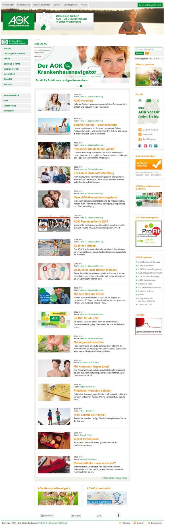 AOK Baden-Württemberg - Website Screenshot 23.08.2015