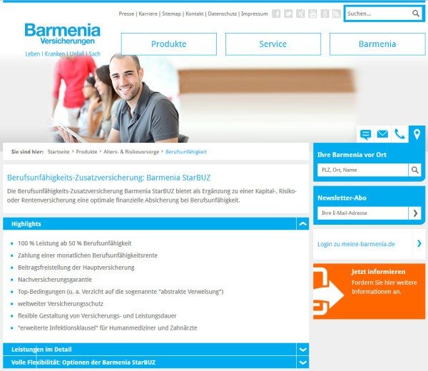 Barmenia StarBUZ ermöglicht Beitragsfreistellung zur Rente bei Berufsunfähigkeit