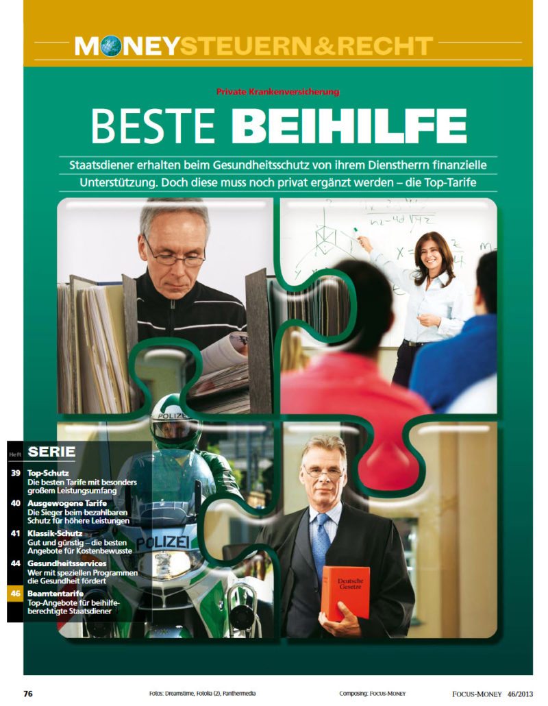 "Beste Beihilfe" - und die Ergänzung durch PKV-Beihilfetarife | FOCUS-Money Artikel als PDF-Auszug bei Franke und Bornberg (https://www.franke-bornberg.de/uploads/media/MY46-Beihilfe_02.pdf)