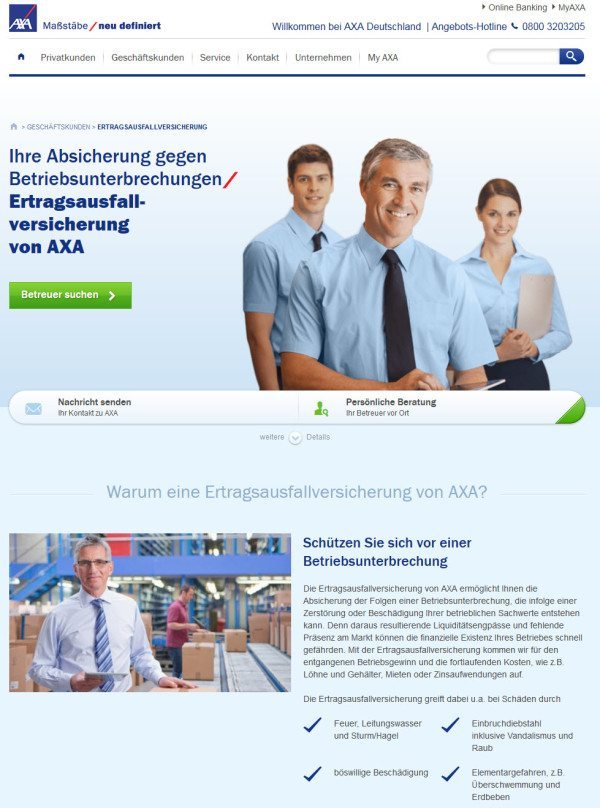 Betriebsunterbrechungen versichern - AXA Ertragsausfallversicherung
