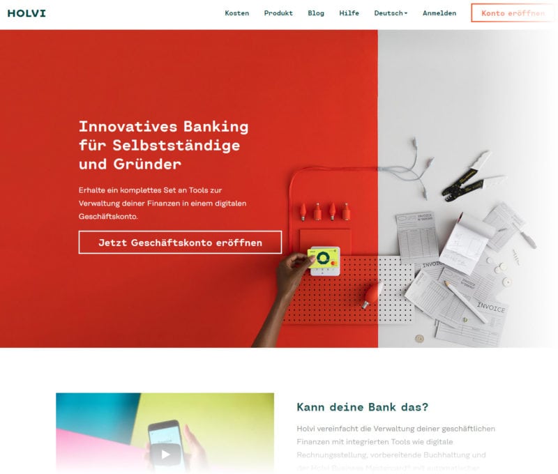 HOLVI verspricht ein modernes Konto für Selbstständige, Freiberufler, Gründer mit vielen für diese Zielgruppe durchdachten Features (Screenshot https://about.holvi.com/de vom 13.08.2018) HOLVI verspricht ein modernes Konto für Selbstständige, Freiberufler, Gründer mit vielen für diese Zielgruppe durchdachten Features (Screenshot https://about.holvi.com/de vom 13.08.2018)