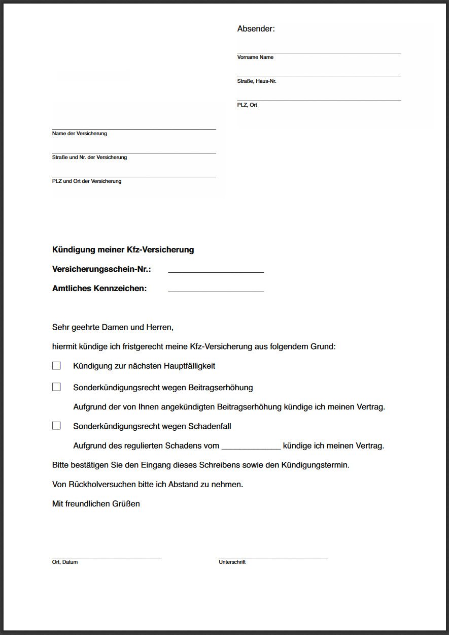 Kündigungsschreiben an die Autoversicherung - Muster / Vorlage Formular (https://www.check24.de/kfz-versicherung/files/pdf/kfz_kuendigung_formular.pdf)